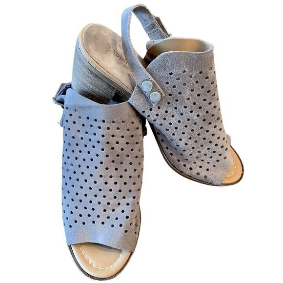 Sophia Milano Suede Light Gray Leather  Lazer Cut Open Toe Booties Sz 7.5 - Picture 1 of 6